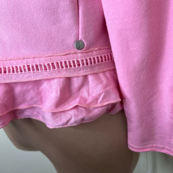 Neon Buddha Cape Side Top XS Petite Womens Sweatshirt Ruffle Pink Button Accent - Picture 7 of 11